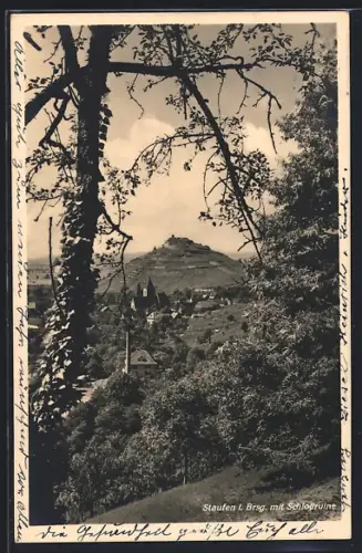 AK Staufen / Breisgau, Teilansicht mit Kirche und Schlossruine