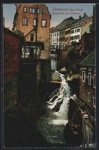 AK Saarburg /Trier, Wasserfall mit Mühlen