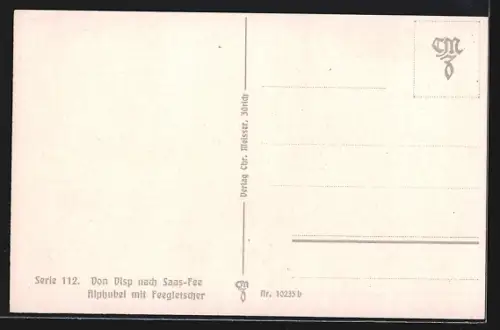 AK Saas-Fee, Ortspartie mit Alphubel mit Feegletscher