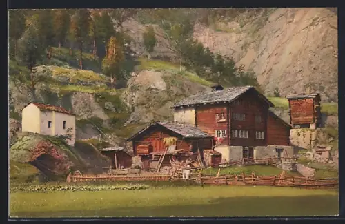 AK Saas-Grund, Blick auf ein Gehöft