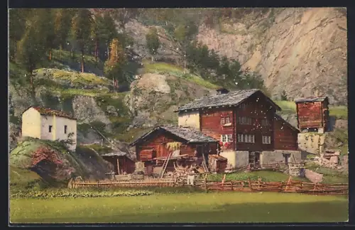 AK Saas-Grund, Blick auf ein Gehöft