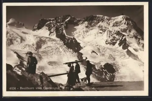 AK Breithorn, Ortspartie mit Wanderern vom Gornergrat aus