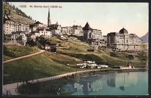 AK St. Moritz-Dorf, Hotel mit Uferpartie