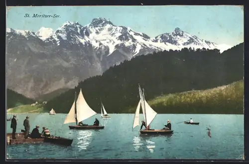 AK St. Moritz, St. Moritzer-See mit Booten