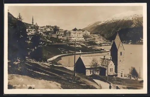 AK St. Moritz, Blick auf den Ort mit Kirche