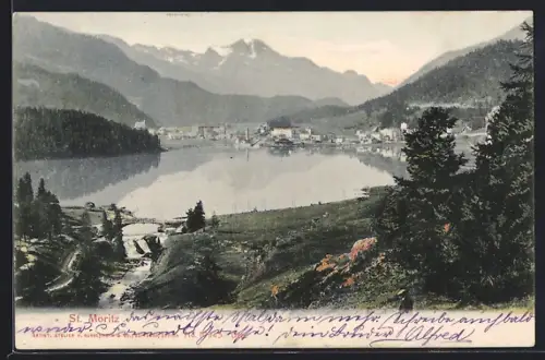 AK St. Moritz, Panorama mit Brücke
