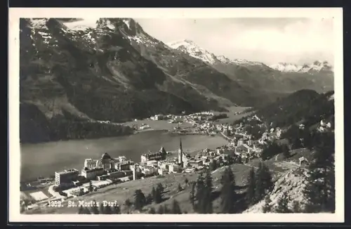 AK St. Moritz-Dorf, Ortsansicht aus der Vogelschau