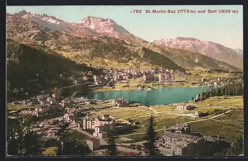 AK St. Moritz-Bad, Teilansicht mit Dorf