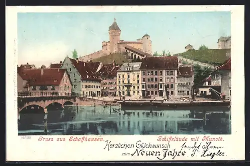 AK Schaffhausen, Schiffslände mit Munoth, Neujahrsgruss