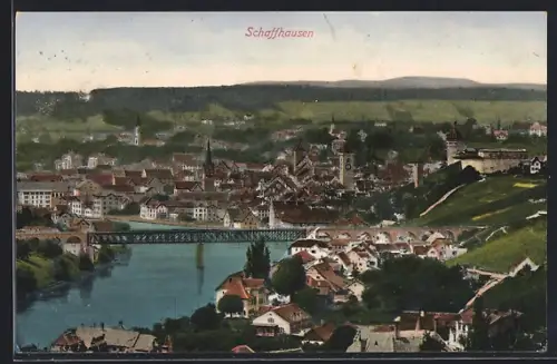 AK Schaffhausen, Rheinbrücke mit Blick zur Burg