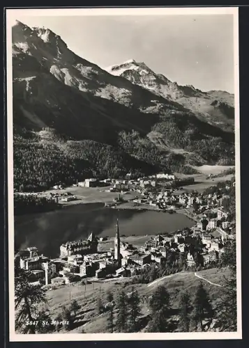 AK St. Moritz, Ortsansicht aus der Vogelschau