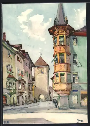 Künstler-AK Schaffhausen, Strassenpartie mit Blick nach dem Schwabentor