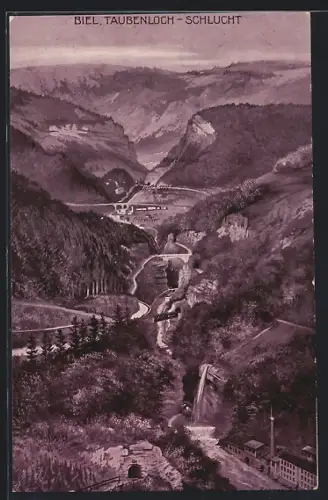 Künstler-AK Biel, Taubenloch-Schlucht