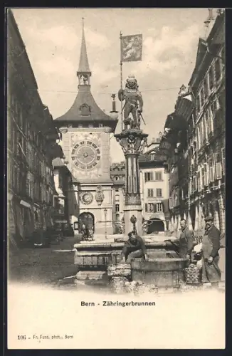 AK Bern, Strassenpartie mit Zähringerbrunnen