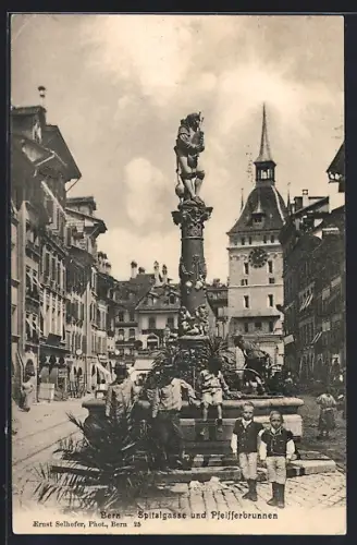 AK Bern, Spitalgasse und Pfeifferbrunnen