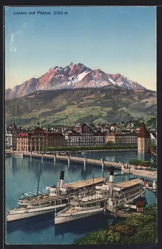 AK Luzern, Gesamtansicht mit Dampfer