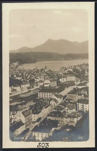 AK Luzern, Ortsansicht aus der Vogelschau mit Rigi