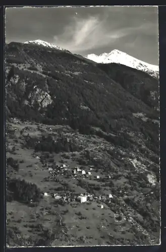 AK Staldenried, Ortsansicht aus der Vogelschau mit Ausflugsgebiet Gspon