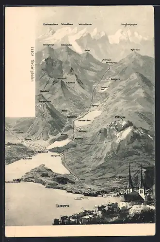 AK Luzern, Blick von der Stadt zur Brünigbahn