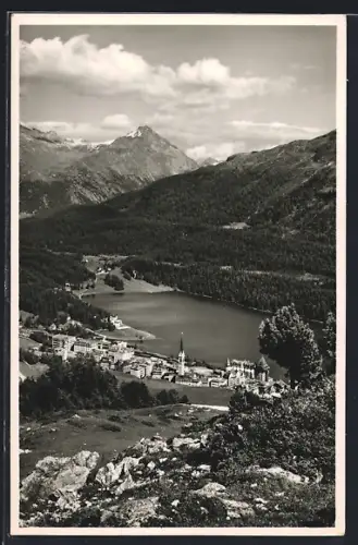 AK St. Moritz-Dorf, Ortsansicht aus der Vogelschau