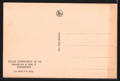 AK Schaerbeek, Ecole Communale No. 10, Grande Rue au Bois 57, les petits á la plage