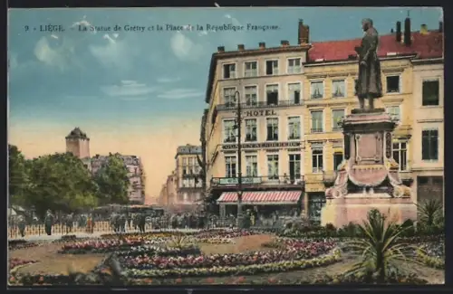 AK Liège, La Statue de Grétry et la Place de la Republique Francaise