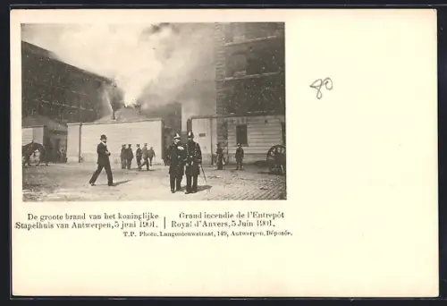 AK Antwerpen, De groote brand van het koninglijke Stapelhuis 1901