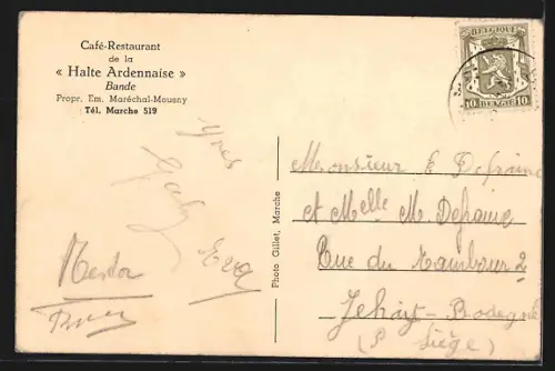 AK Bande, Lieu du massacre 1944, Café-Restaurant de la Halte Ardennaise E. Maréchal-Mousny