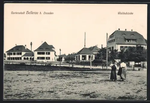 AK Hellerau b. Dresden, Restaurant Waldschänke, Gartenstadtansicht