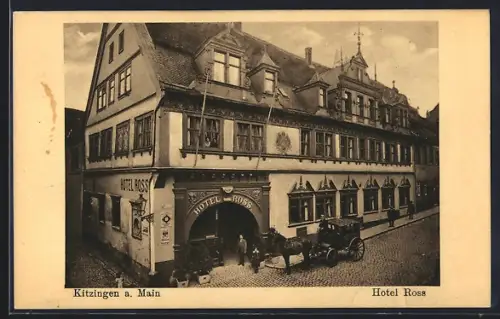 AK Kitzingen a. Main, Hotel Ross, Bes. Wilh. Edelmann, Kutsche vor Hoteleingang
