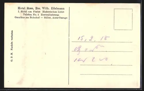 AK Kitzingen a. Main, Hotel Ross, Bes. Wilh. Edelmann, Kutsche vor Hoteleingang