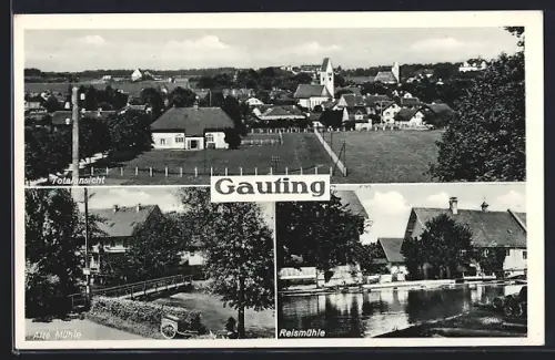 AK Gauting, Alte Mühle, Reismühle, Totalansicht des Ortes