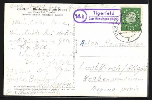 AK Tigerfeld, Gasthaus und Bierbrauerei zur Krone, Eugen Ruf, Ortsansicht vom Flugzeug aus