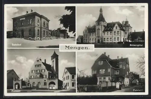 AK Mengen / Württ., Reiserspital, Postamt, Bahnhof