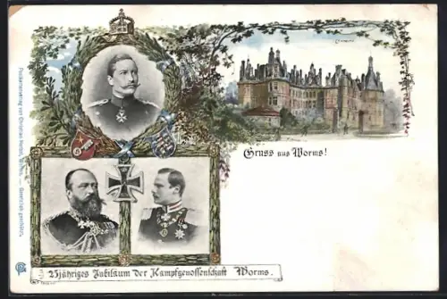 AK Worms, Grossherzog Ernst Ludwig v. Hessen-Darmstadt, 25jähr. Jubiläum d. Kampfgenossenschaft