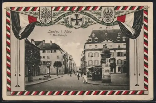 AK Landau / Pfalz, Blick in die Marktstrasse, Wappen, Eisernes Kreuz