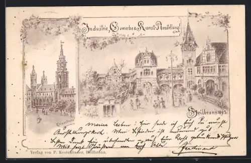 AK Heilbronn, Industrie-, Gewerbe- & Kunstausstellung 1897, Kilianskirche & Hauptbau