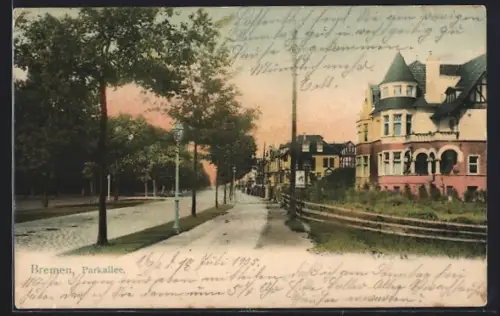 AK Bremen, Parkallee mit Wohnhäusern
