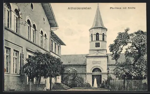 AK Althaldensleben, Pfarrhaus mit Kirche
