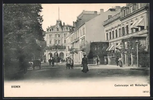 AK Bremen, Contrescarpe-Strasse mit Hillmann`s Hotel und Wallanlagen