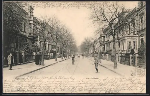 AK Bremen, Strassenpartie am Dobben, Menschen auf der Strasse