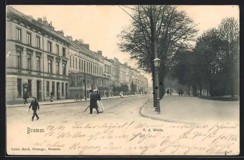 AK Bremen, An der Weide-Strasse mit Wohnhäusern