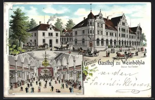Lithographie Weinböhla, Gasthof zu Weinböhla von L. Hering, Innenansicht