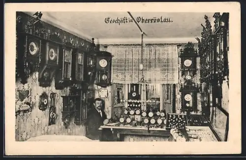 AK Thierstein-Oberröslau, Uhrmacher Sig. Schirnding in seinem Geschäft