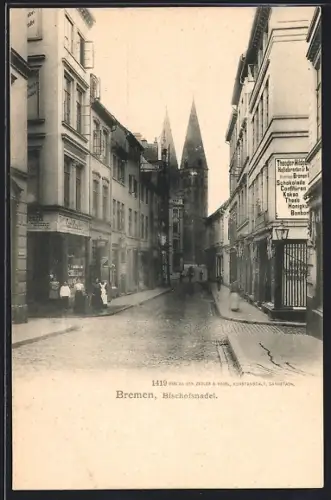 AK Bremen, Strasse Bischofsnadel mit Blick zur Kirche