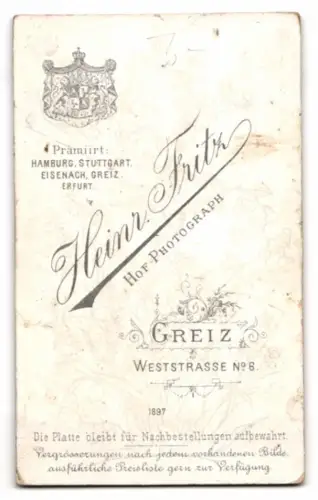 Fotografie H. Fritz, Greiz, Weststrasse 6, Porträt eines eleganten Herrn