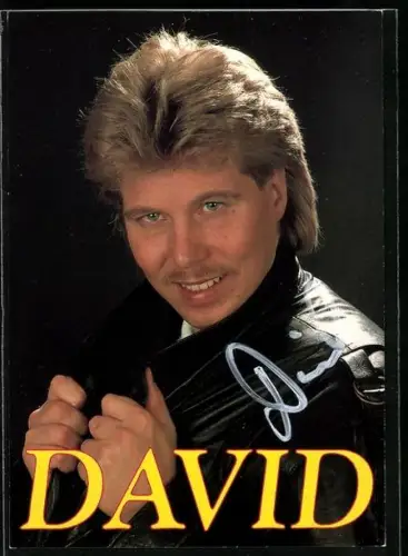 AK Musiker David mit schwarzer Lederjacke, Autograph