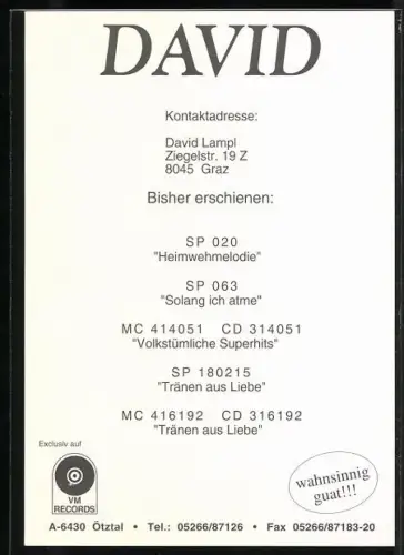 AK Musiker David mit schwarzer Lederjacke, Autograph