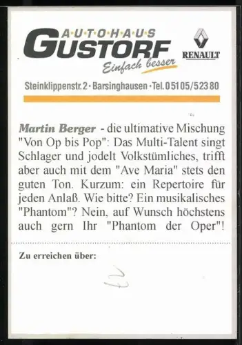 AK Musiker Martin Berger im grauen Sakko, Autograph