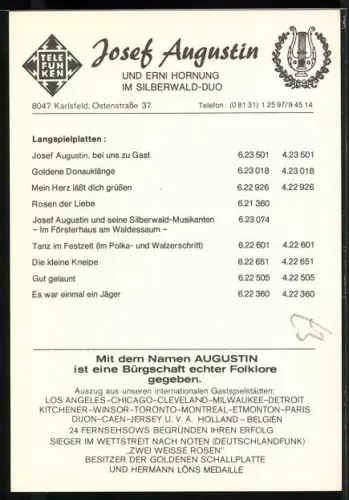 AK Musiker-Band Silberwald-Duo an Bäumen stehen posierend, Autographen